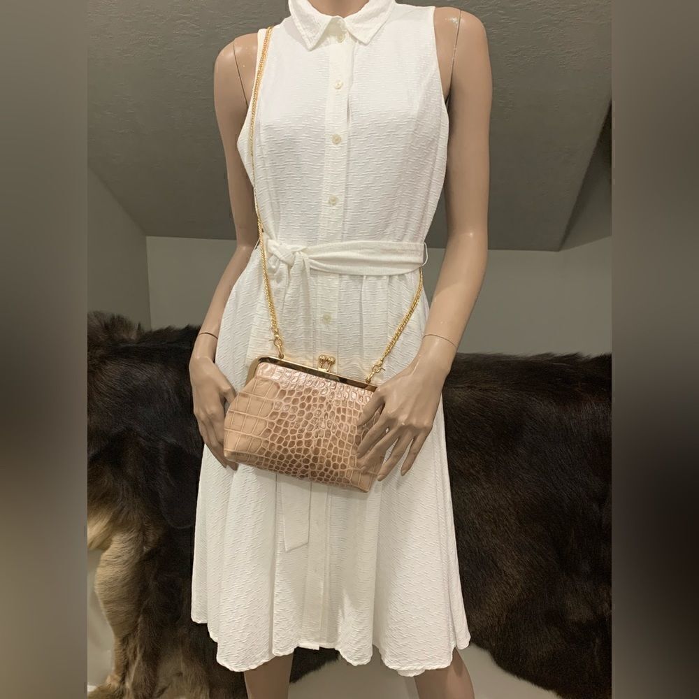 Handmade Genuine Leather Croc-Embossed Kisslock Clutch/Shoulder bag/Crossbody - Picture 6 of 16